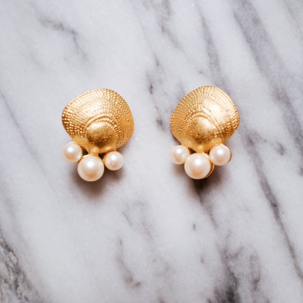 Vintage Pearl Shell Clip Earrings